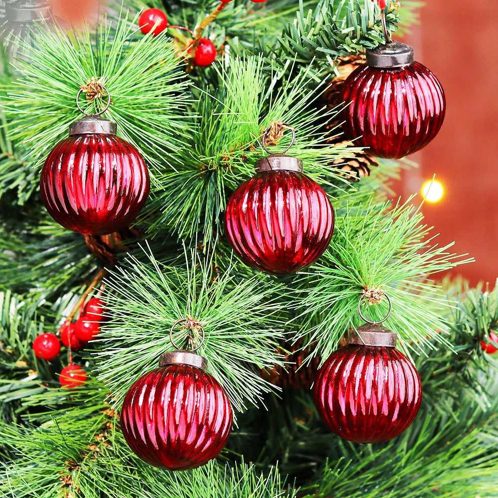 12 Pieces Glass Red Christmas Ornaments For Tree Decoration